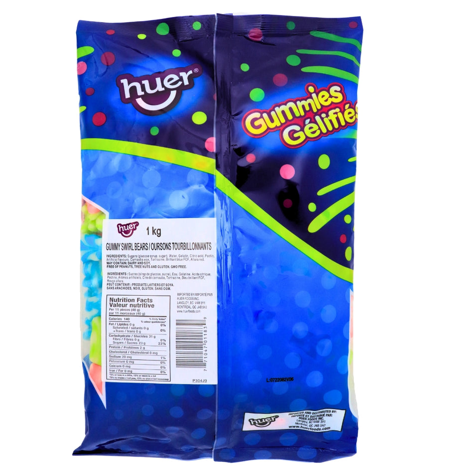Huer Swirly Gummy Bears 1kg - 1 Bag Nutrient Facts - Ingredients 
