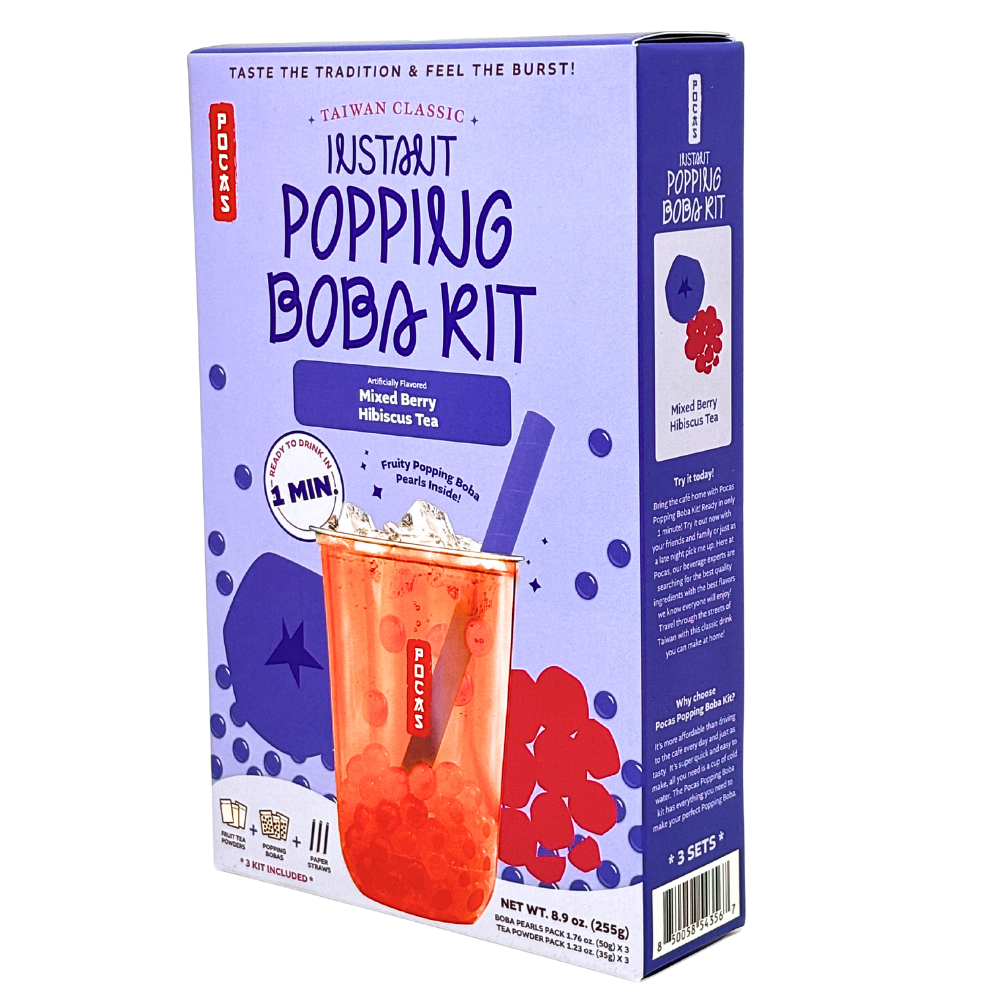 Instant Popping Boba Kit Mixed Berry Hibiscus  - 12 Pack Angled