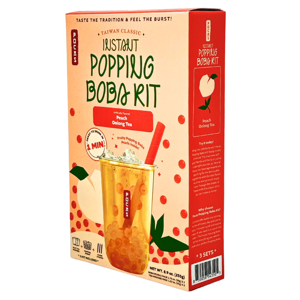 Instant Popping Boba Kit Peach Oolong Tea - 12 Pack Angled