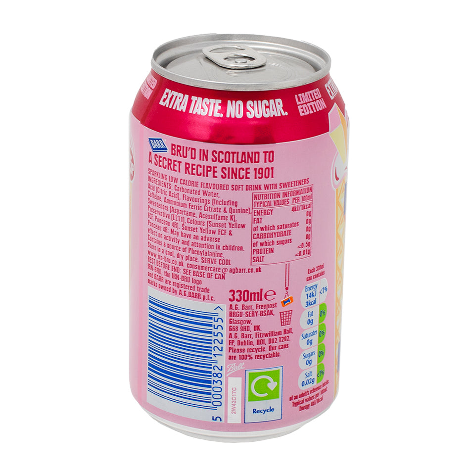 Irn Bru Xtra Raspberry Ripple (UK) 330mL - 24 Pack  Nutrition Facts Ingredients