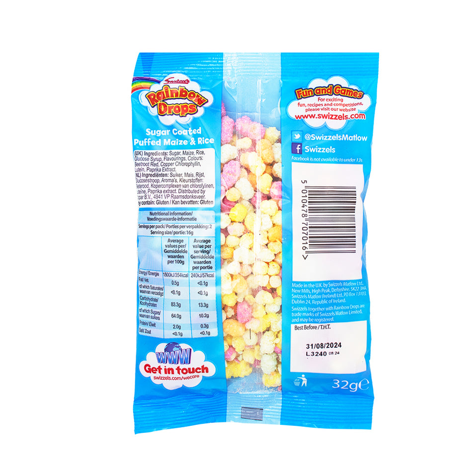 Swizzel's Rainbow Drops (UK) 32g - 24 Pack Nutrition Facts Ingredients