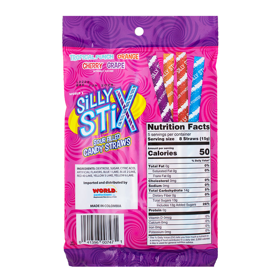 World Silly Stix Straws 2.75oz - 24 Pack Nutrition Facts Ingredients