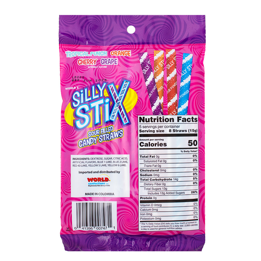 World Silly Stix Straws 2.75oz - 24 Pack Nutrition Facts Ingredients