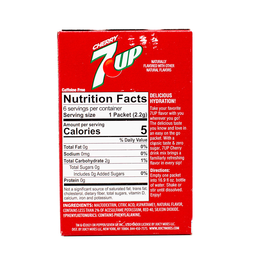 Singles to Go 7UP Cherry - 12 Pack Nutrition Facts Ingredients