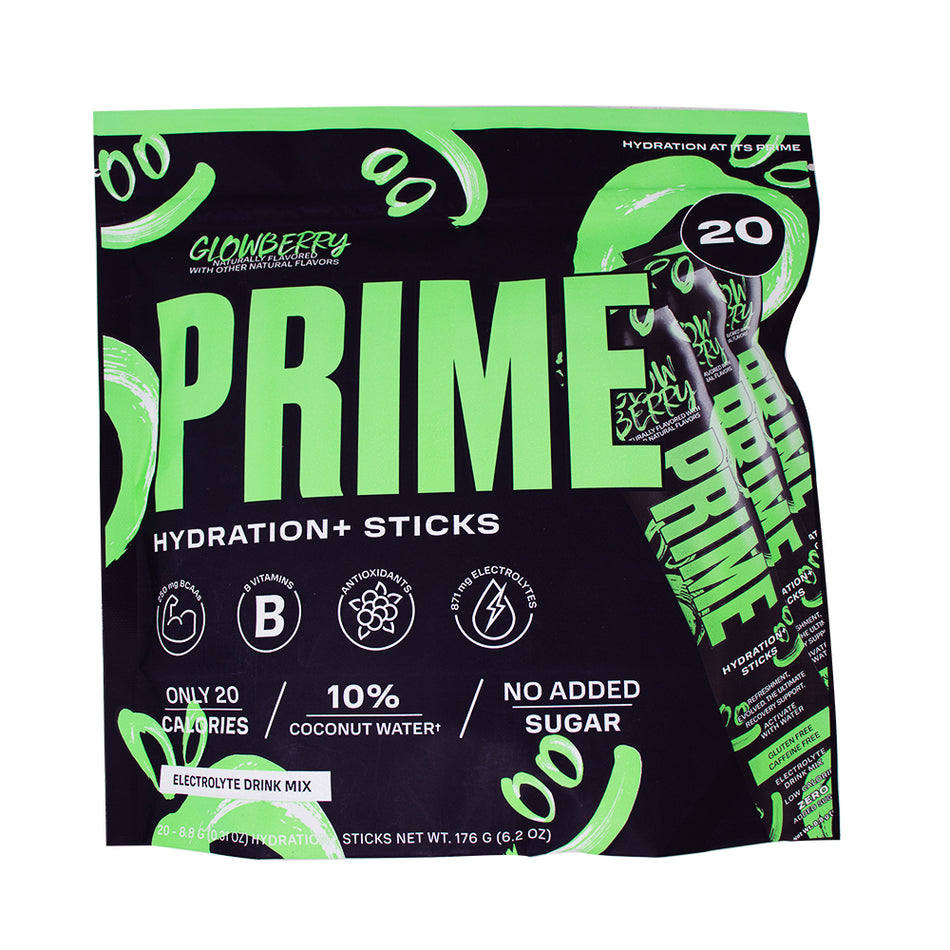 Prime Hydration Powder Sticks Glowberry 20ct 176g - 1 Pack - Prime - Prime Drink - Powdered Drinks - Prime Glowberry