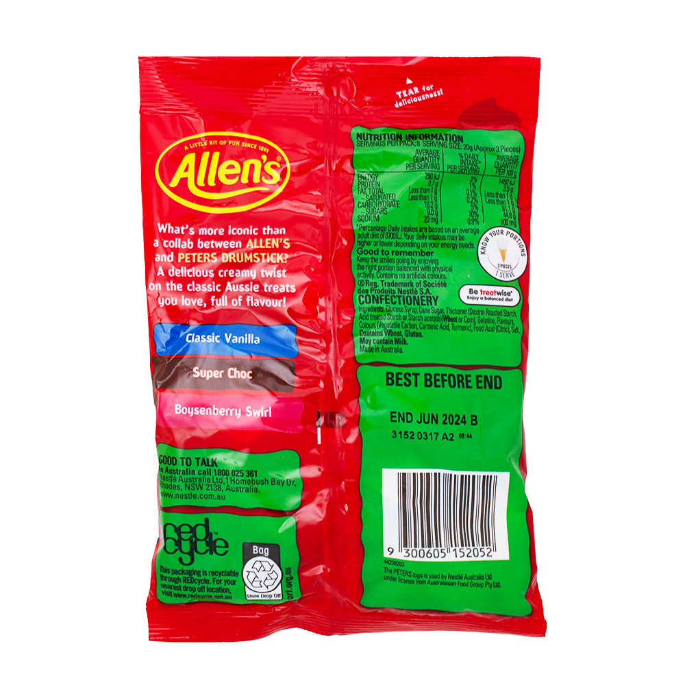 Allen's Drumstick Ice Cream Gummies (Aus) 170g - 12 Pack Nutrition Facts Ingredients