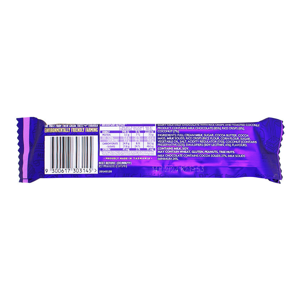 Cadbury Dairy Milk Slices Crackle (Aus) 45g  - 42 Pack Nutrition Facts Ingredients - Cadbury - Cadbury Bar - Candy Store