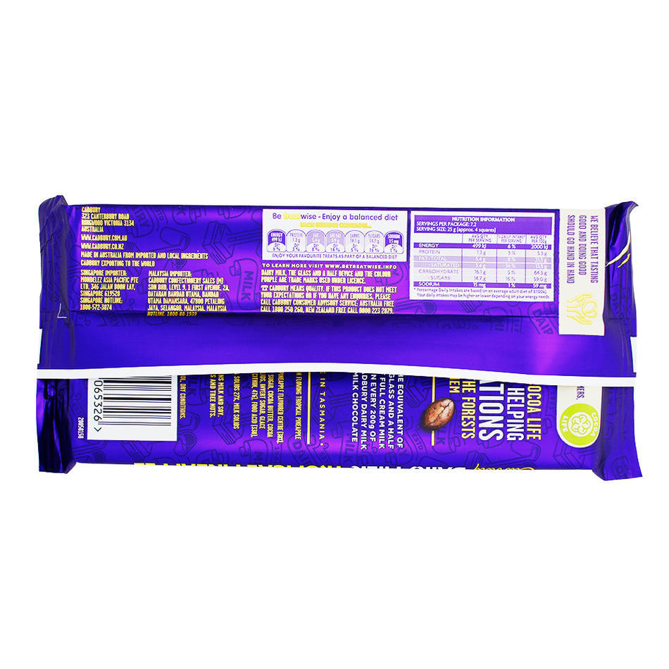 Australia Cadbury Dairy Milk Tropical Pineapple - 180g (Aus) - 15 Pack Nutrition Facts Ingredients
