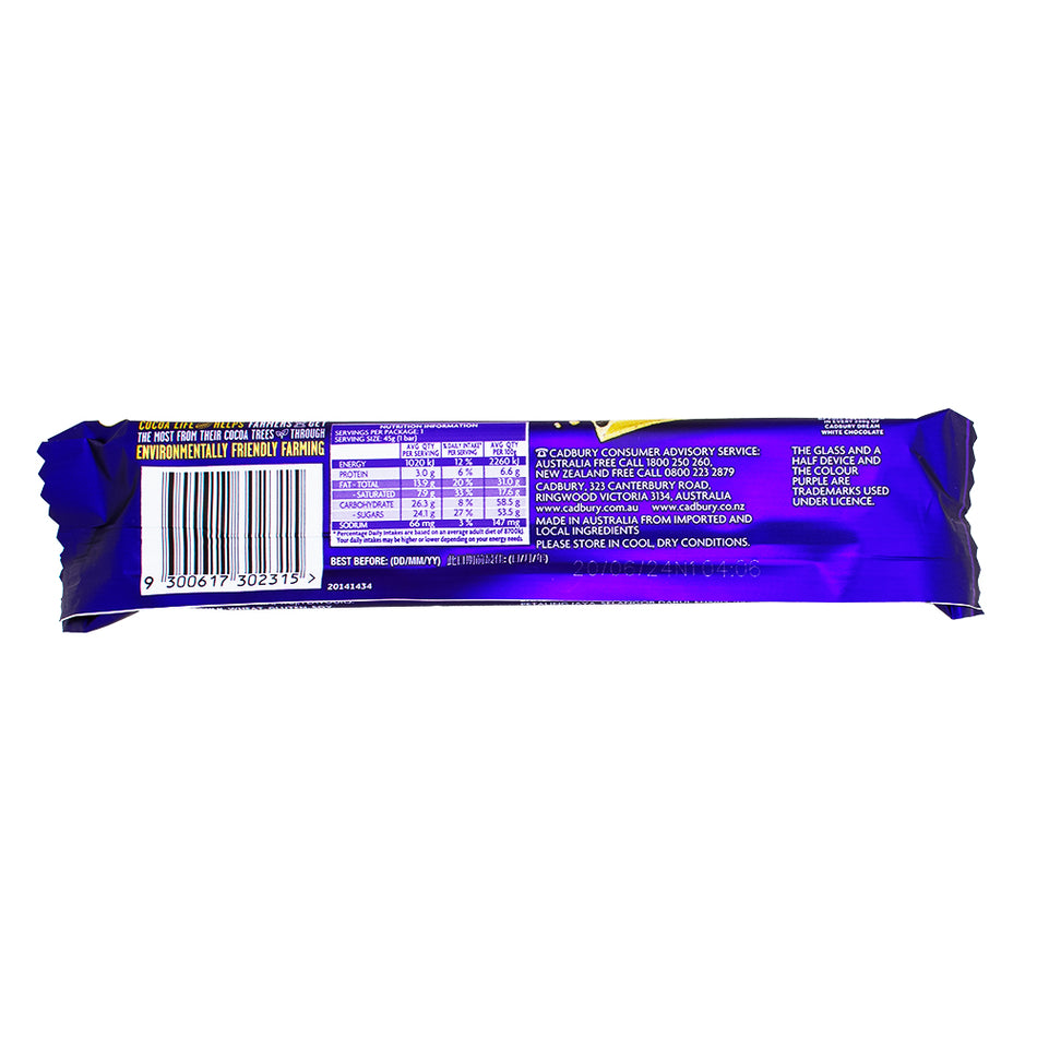 Cadbury Dream with Oreo (Aus 45g - 42 Pack Nutrition Facts Ingredients - White Chocolate - Oreo - Cadbury Chocolate - Candy Store