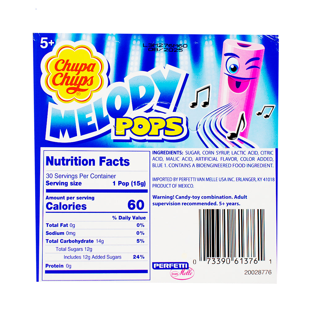 Chupa Chups Melody Pop Assorted Flavours 0.53oz - 30 Pack Nutrition Facts Ingredients