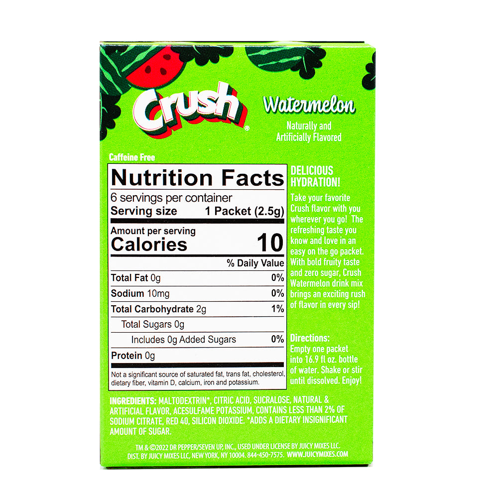 Singles to Go Crush Watermelon - 12 Pack Nutrition Facts Ingredients - Candy Store - Crush - Watermelon Candy - Watermelon Drink