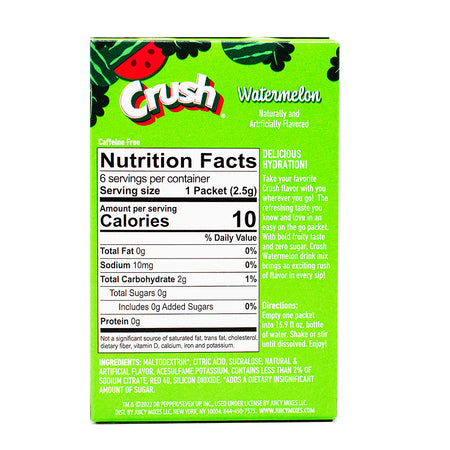 Singles to Go Crush Watermelon - 12 Pack Nutrition Facts Ingredients - Candy Store - Crush - Watermelon Candy - Watermelon Drink