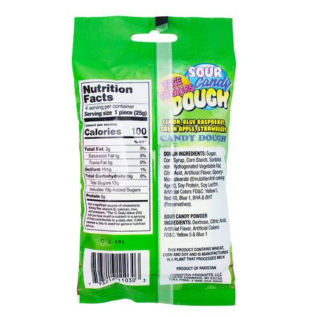 Face Twisters Sour Candy Dough 3.5oz - 12 Pack Nutrition Facts Ingredients