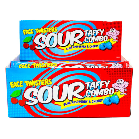 Face Twisters Sour Taffy Blue Raspberry & Cherry 1.4oz - 24 Pack
