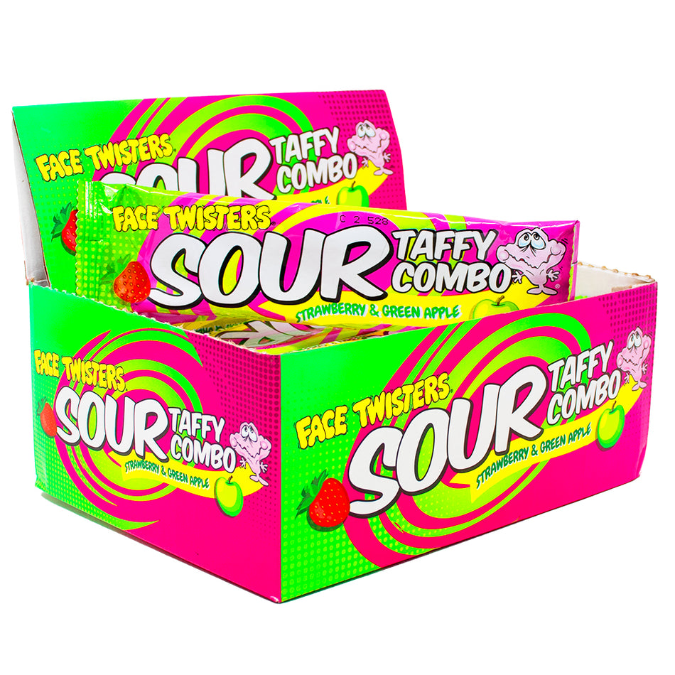 Face Twisters Sour Taffy Strawberry & Green Apple 1.4oz - 24 Pack