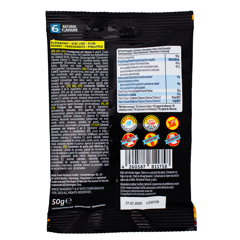 Gamer Gummies Space Invaders 50g - 40 Pack Nutrition Facts Ingredients