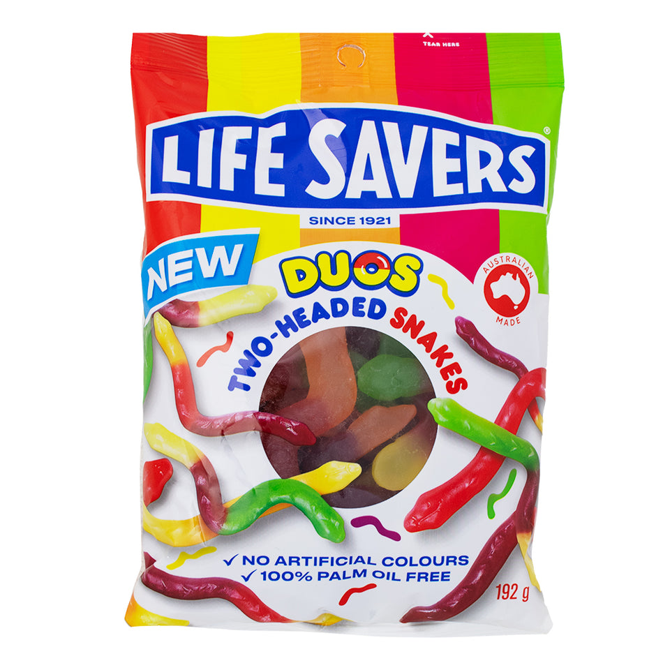 Lifesavers Duos Two-Headed Snakes (Aus) 192g - 12 Pack - Lifesavers Candy - Gummy Candy - Candy Store - Gummies - Gummy - Lifesavers