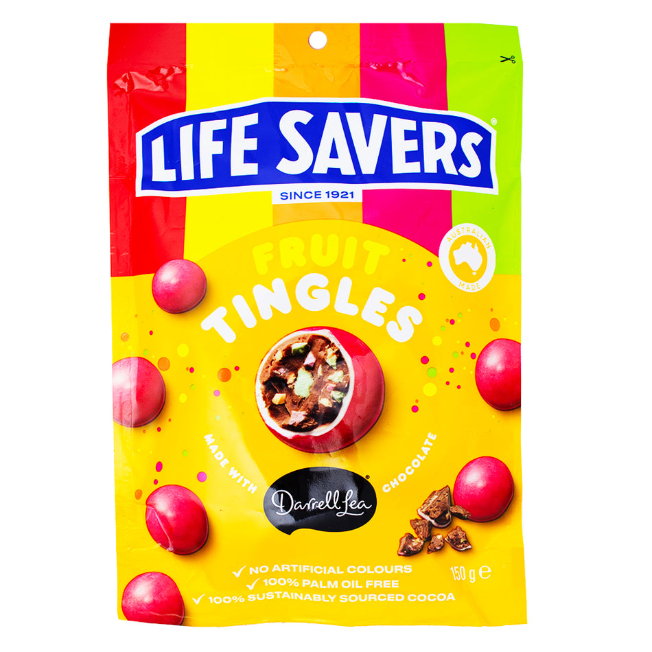 Lifesavers Fruit Tingles Chocolate (Aus) 150g - 12 Pack - Australian Candy - Lifesaver Candy - Candy Store - Fruit Tingles - Lifesavers Fruit Tingles