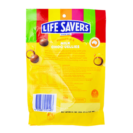 Lifesavers Pineapple & Milk Chocolate Jellies (Aus) 120g - 12 Pack Nutrition Facts Ingredients - Lifesavers - Australian Candy - Candy Store - Pineapple Candy - Pineapple Chocolate Candy