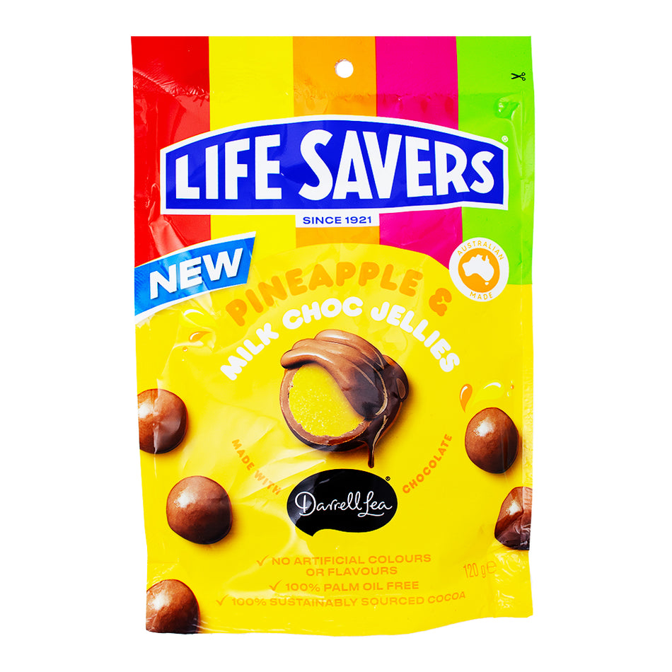 Lifesavers Pineapple & Milk Chocolate Jellies (Aus) 120g - 12 Pack - Lifesavers - Australian Candy - Candy Store - Pineapple Candy - Pineapple Chocolate Candy