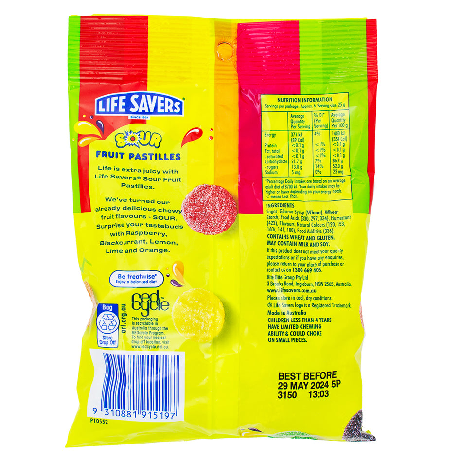 Lifesavers Sour Fruit Bastilles (Aus) 170g - 12 Pack Nutrition Facts Ingredients