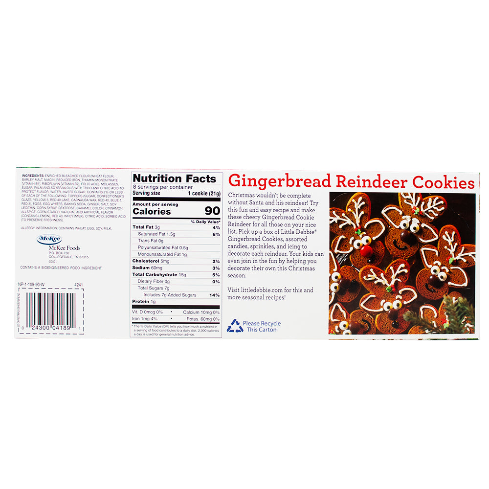 Little Debbie Soft Iced Gingerbread Cookes (8 Cookies) 171g - 1 Pack **BB DEC 15/23** Nutrition Facts Ingredients