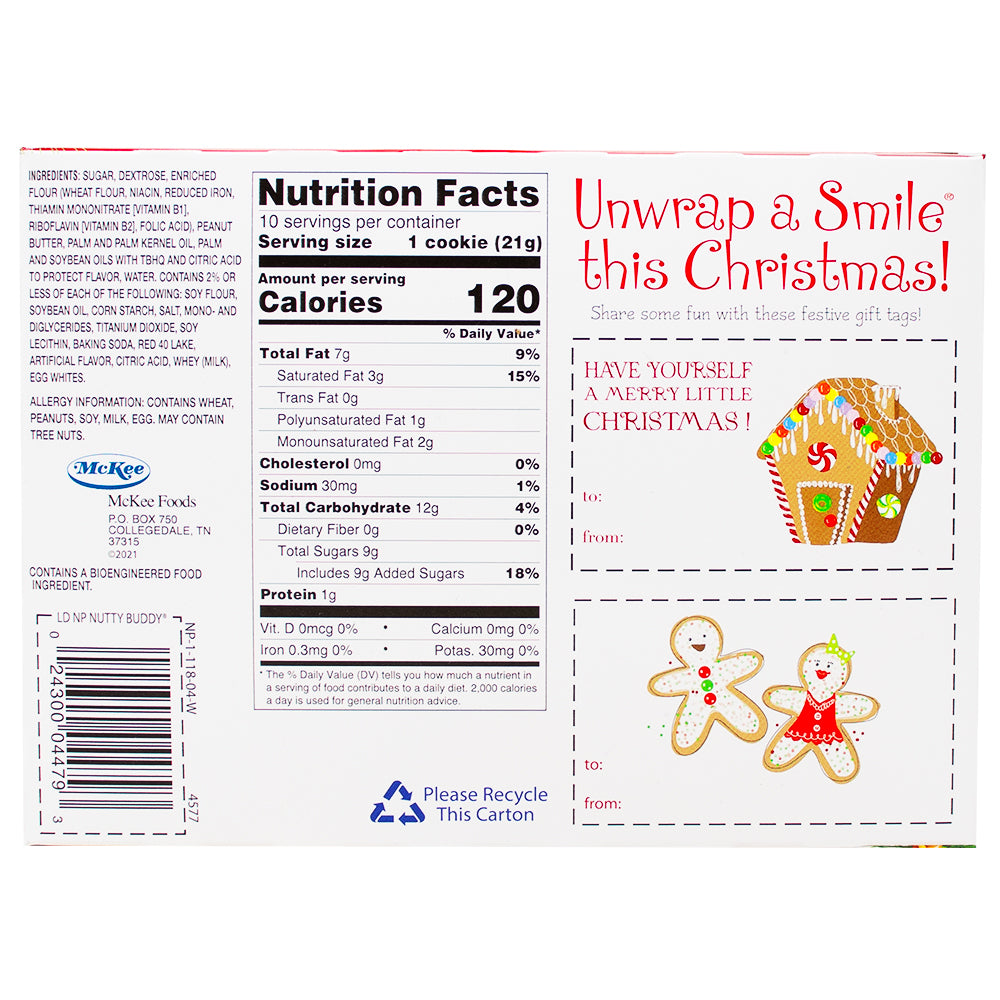 Little Debbie Christmas North Pole Nutty Buddy Bars (10 Bars) 210g - 1 Pack Nutrition Facts Ingredients