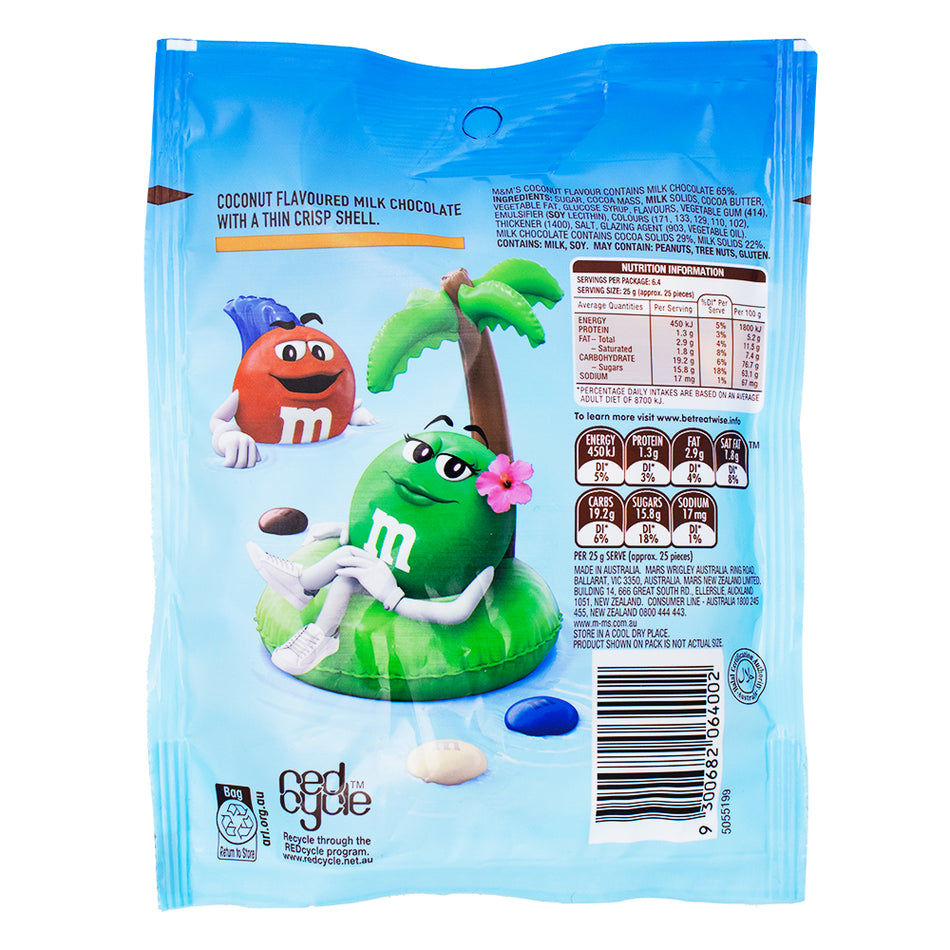 M&M's Coconut Inspired by Bounty (Aus) 160g - 18 Pack Nutrition Facts Ingredients - M&M - M&M Candies - Candy Store - Coconut Candy - Coconut M&Ms - Australian Candy