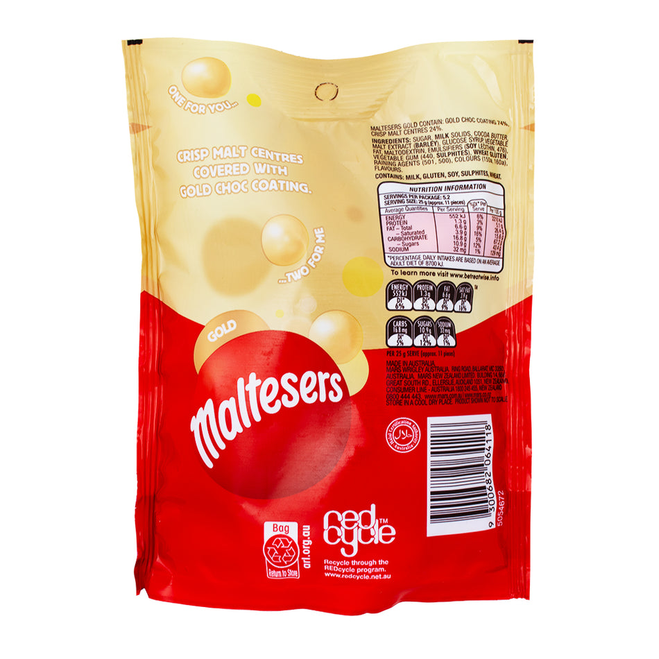 Maltesers Gold (Aus) 130g - 12 Pack Nutrition Facts Ingredients - Maltesers - Australian Candy - Candy Store - Gold Chocolate
