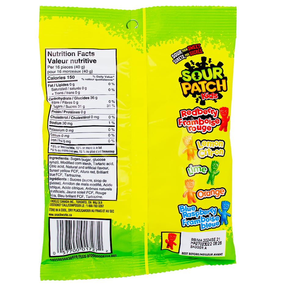 Sour Patch Kids 150g  - 12 Pack Nutrition Facts Ingredients