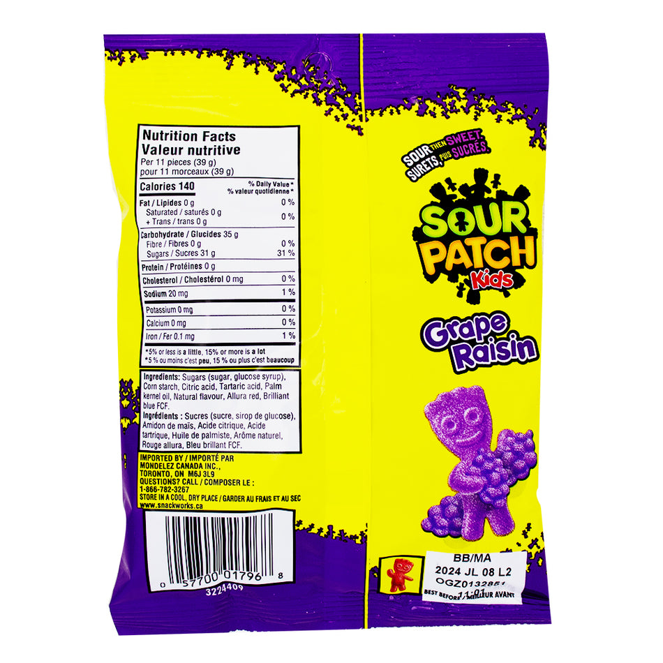 Sour Patch Kids Grape 154g - 12 Pack Nutrition Facts Ingredients