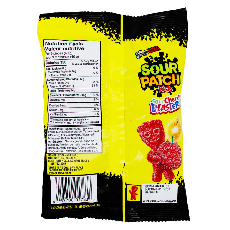 Sour Patch Kids - Sour Cherry Blasters 154g - 12 Pack Nutrition Facts Ingredients