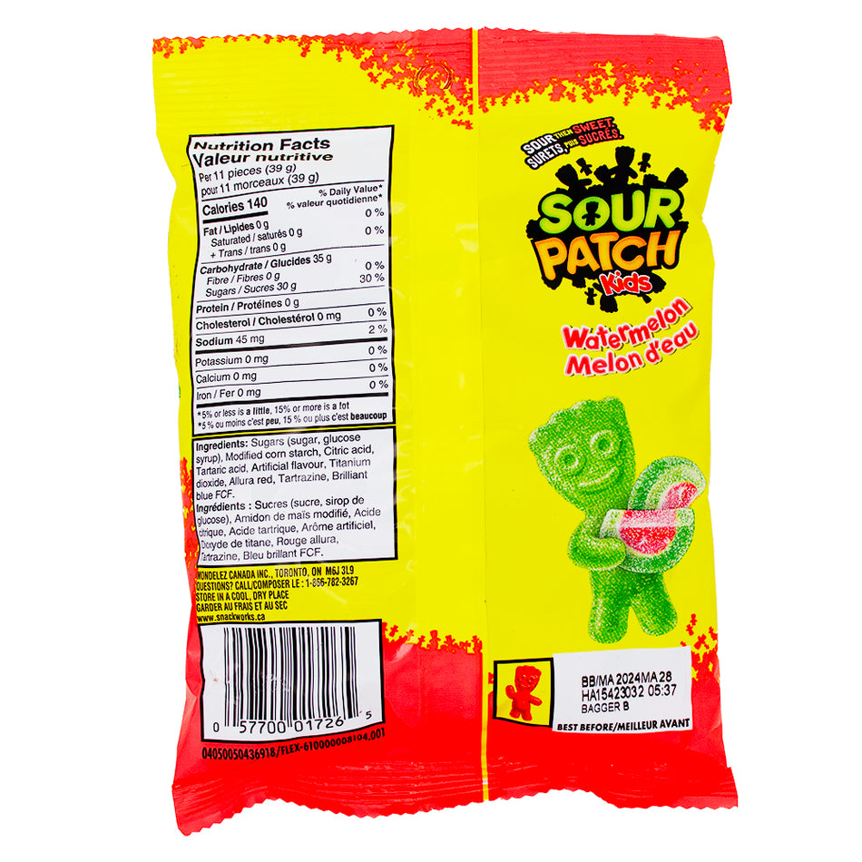 Sour Patch Kids - Watermelon Candy 154g - 12 Pack Nutrition Facts Ingredients
