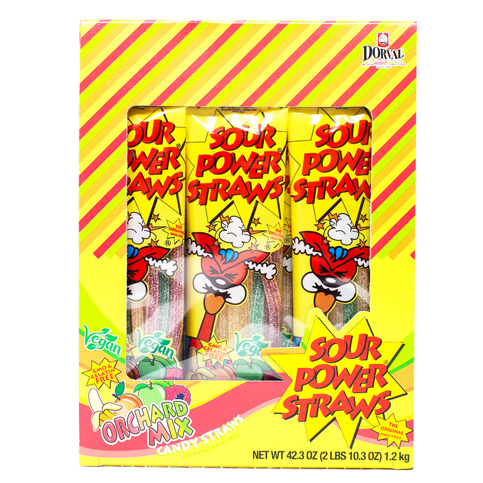 Sour Power Straws Orchard Mix 1.75oz - 24 Pack - Sour Candy - Candy Store - Wholesale Candy