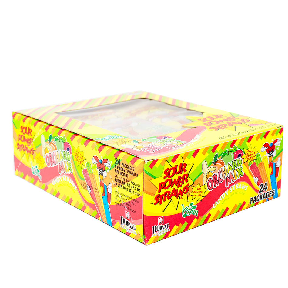 Sour Power Straws Orchard Mix 1.75oz - 24 Pack  - Sour Candy - Candy Store - Wholesale Candy