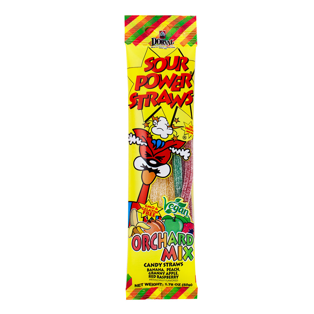Sour Power Straws Orchard Mix 1.75oz - 24 Pack  - Sour Candy - Candy Store - Wholesale Candy