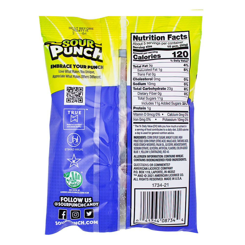 Sour Punch Mini Bites Assorted Pouch 5oz - 12 Pack Nutrition Facts Ingredients