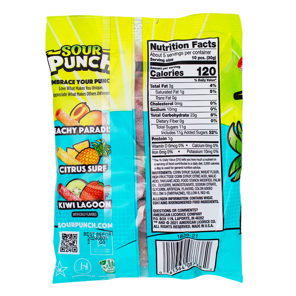 Sour Punch Bites Tropical Blends 5oz - 12 Pack  Nutrition Facts Ingredients