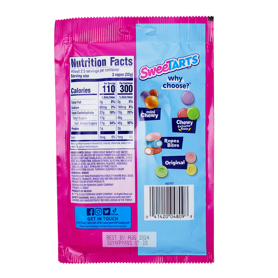 Sweetarts Soft & Chewy Ropes Christmas - 12 Pack Nutrition Facts Ingredients