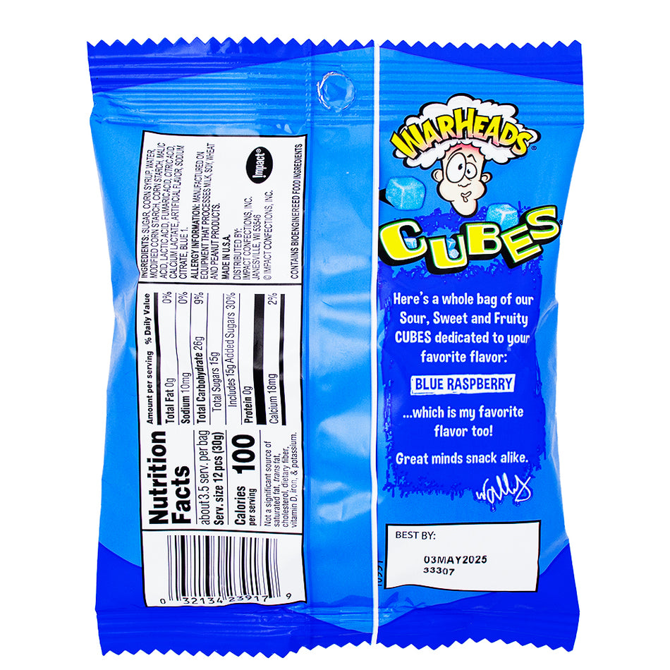 Warheads All Blue Raspberry Cubes 3.5oz - 12 Pack Nutrition Facts Ingredients - Warheads Candy - Sour Candy - Candy Store - Wholesale Candy - Warheads - Warheads Cubes