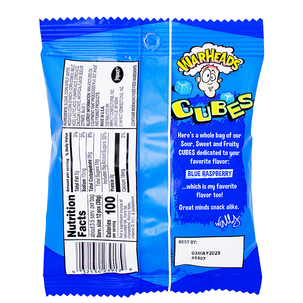 Warheads All Blue Raspberry Cubes 3.5oz - 12 Pack Nutrition Facts Ingredients - Warheads Candy - Sour Candy - Candy Store - Wholesale Candy - Warheads - Warheads Cubes