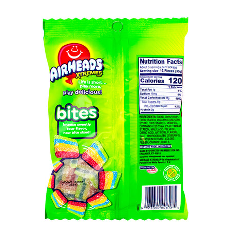 AirHeads Xtremes Bites Rainbow Berry 6oz - 12 Pack Nutrition Facts Ingredients