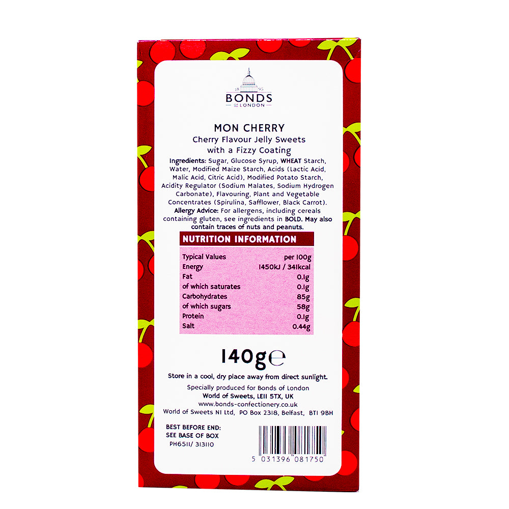 Bonds Gift Box Mon Cherry (UK) 140g - 12 Pack Nutrition Facts Ingredients