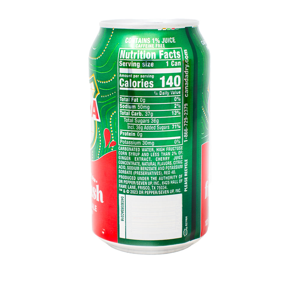 Canada Dry Fruit Splash Cherry Ginger Ale Soda 355mL - 12 Pack  Nutrition Facts Ingredients