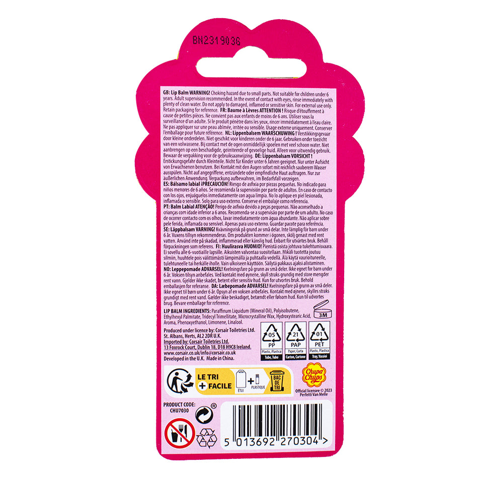 Chupa Chups Lip Balm Strawberry Swirl - 24 Pack  Nutrition Facts Ingredients