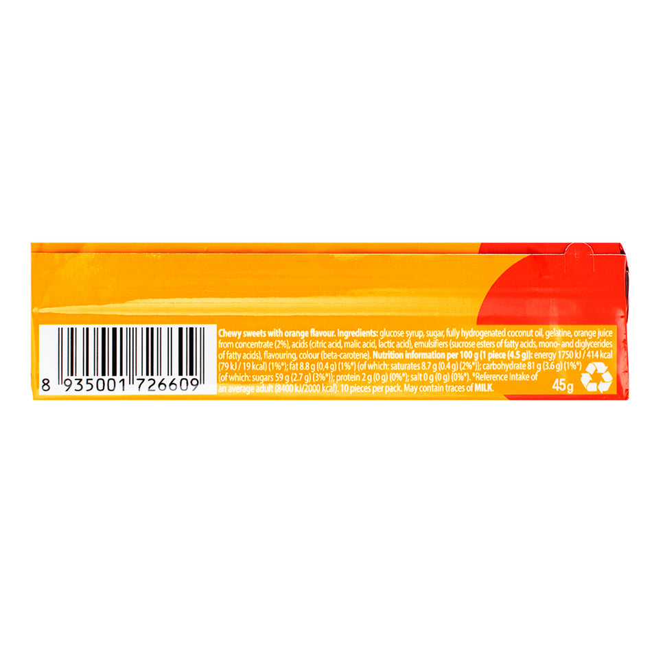 Chupa Chups Incredible Chew Orange (UK) 45g - 20 Pack Nutrition Facts Ingredients