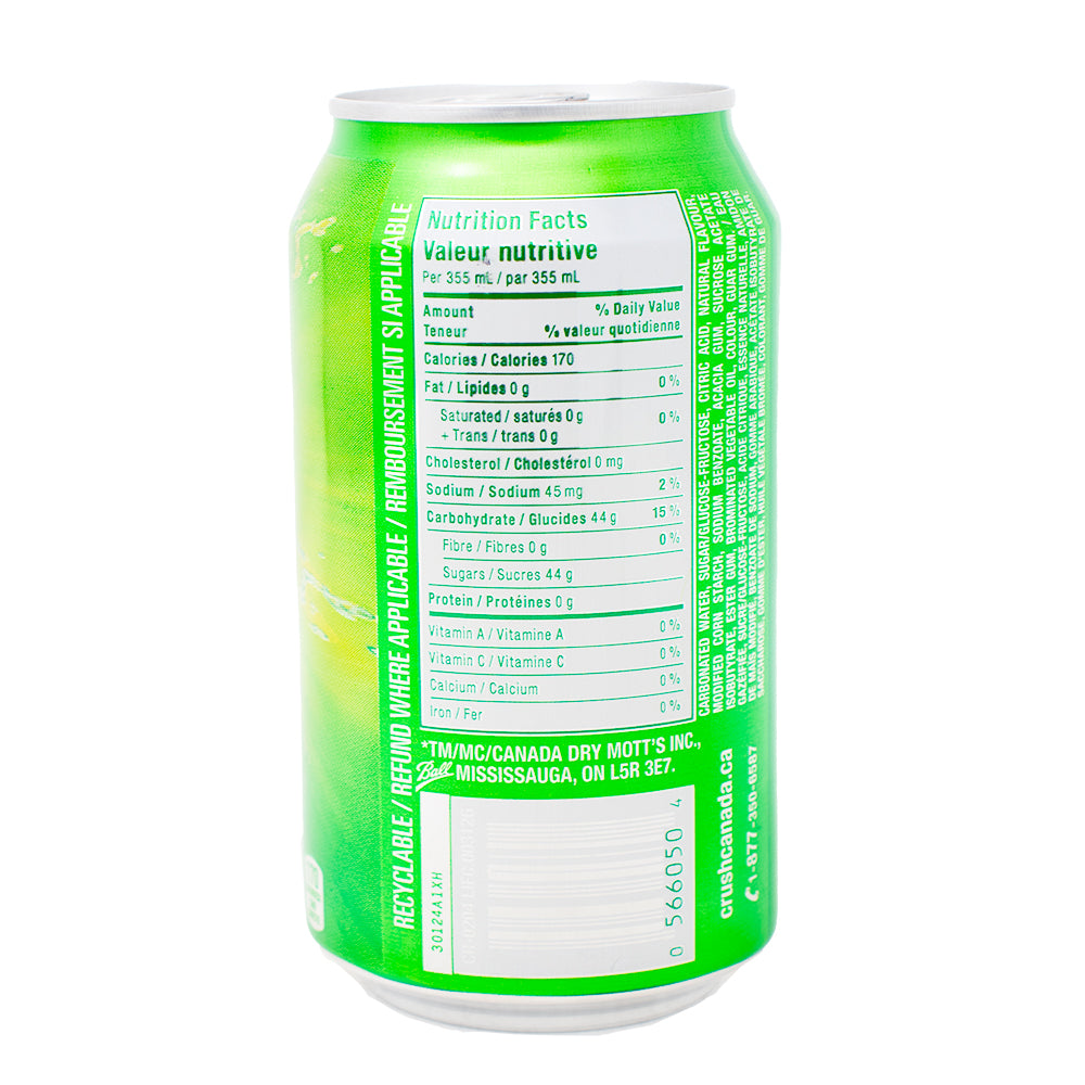 Crush Lime Soft Drink 355mL - 24 Pack  Nutrition Facts Ingredients