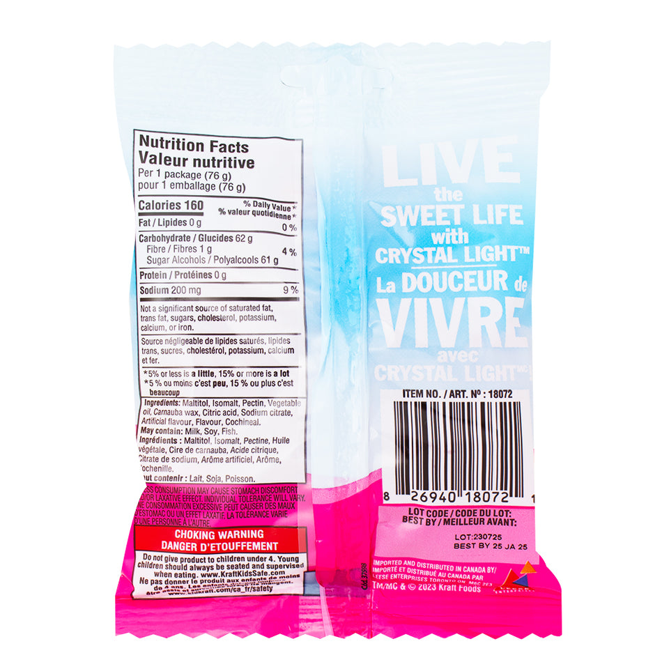 Crystal Light Sugar-Free Gummies Raspberry Lemonade 76g - 12 Pack  Nutrition Facts Ingredients
