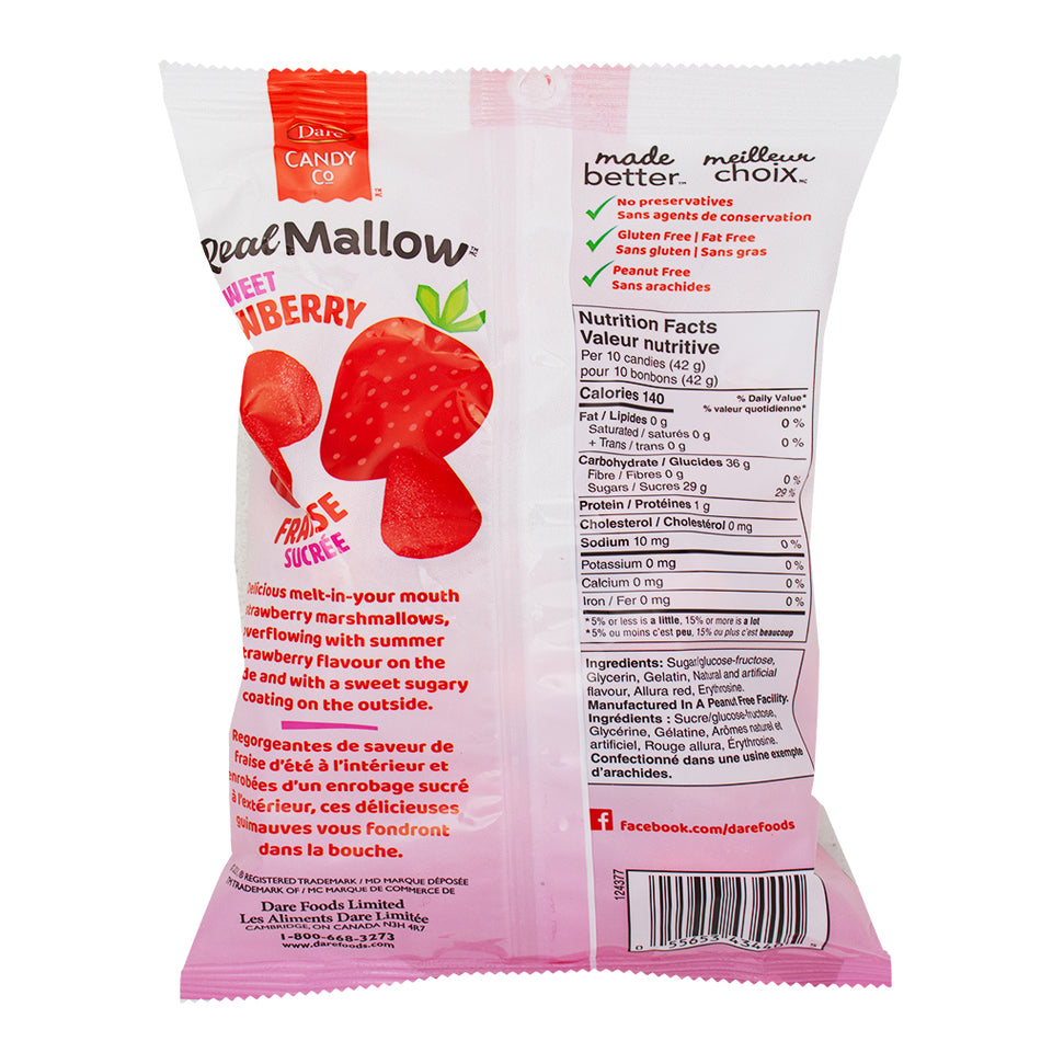 Dare Real Mallow Strawberry Marshmallows 170g - 12 Pack  Nutrition Facts Ingredients