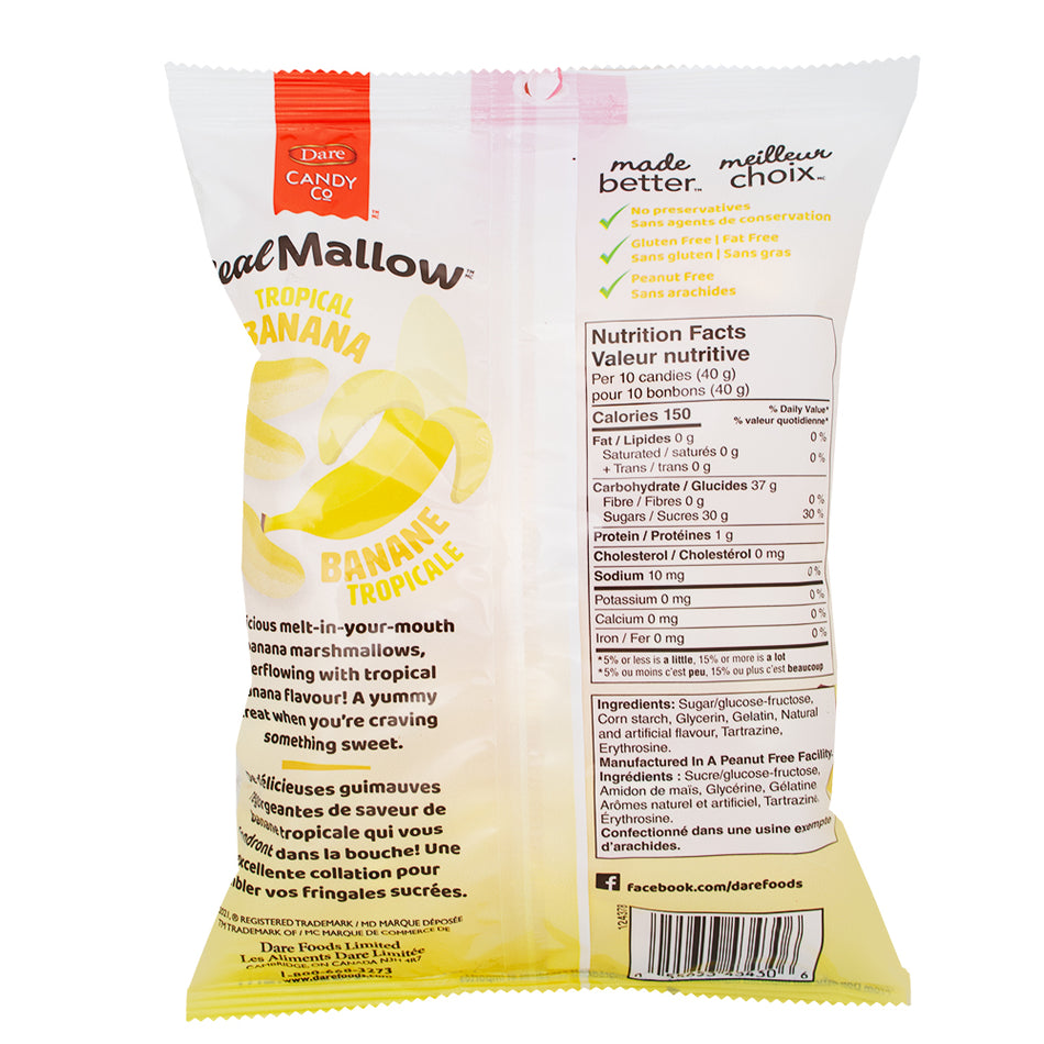 Dare Real Mallow Banana Marshmallows 170g - 12 Pack  Nutrition Facts Ingredients